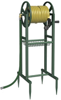 Ground Mount Garden Hose Reel Holds 125 Feet with Storage Rack Y493000