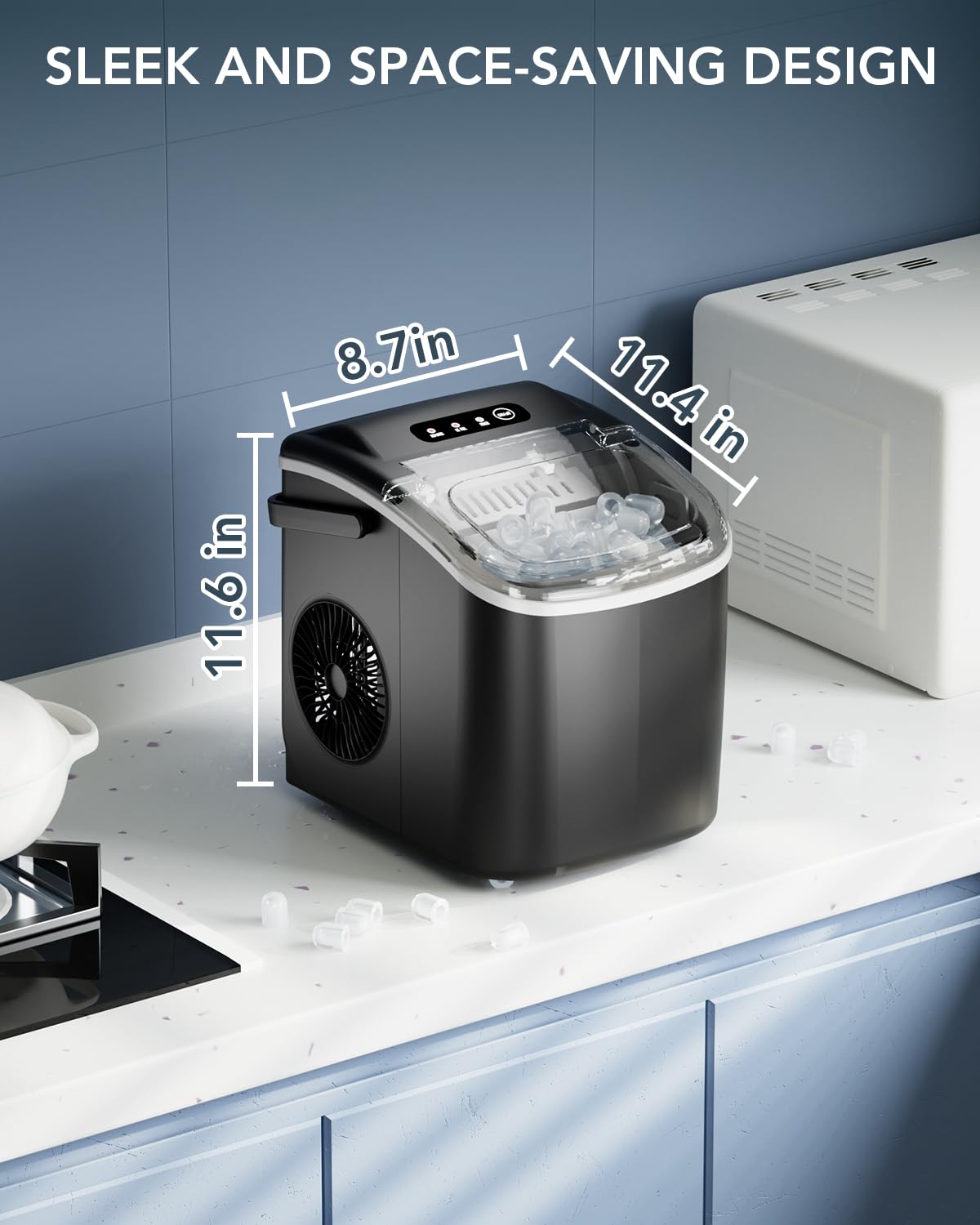 Black Countertop Ice Maker with Ice Scoop & Basket S246