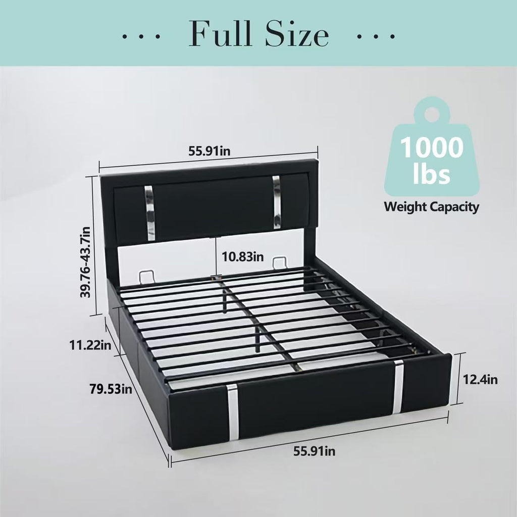 Black Faux Leather Upholstered Full Size Bed Frame with LED Headboard and USB Ports P864367