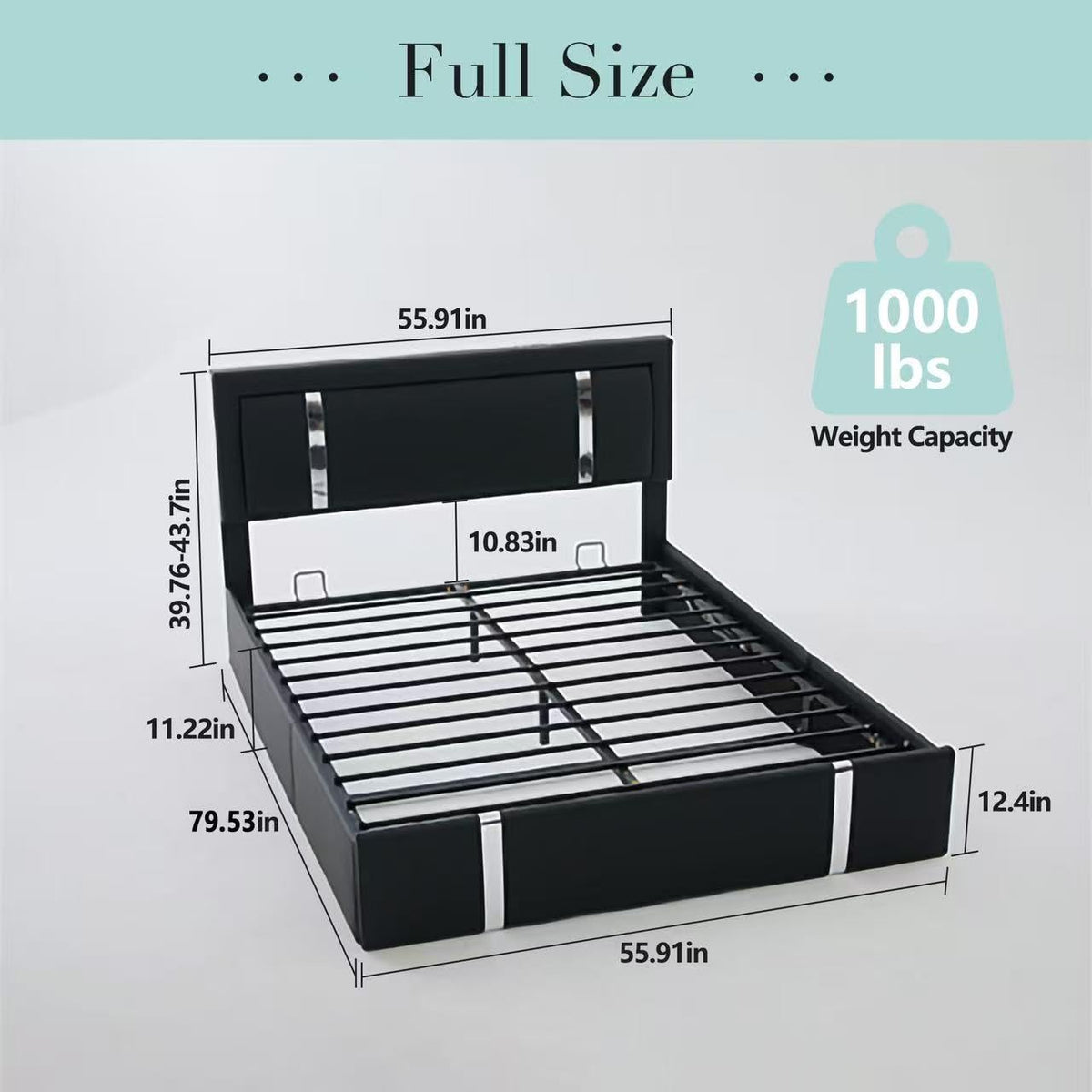 Black Faux Leather Upholstered Full Size Bed Frame with LED Headboard and USB Ports P864367