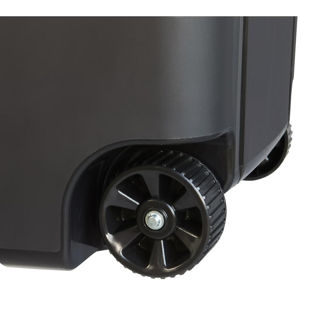 45 Gallon Black Outdoor Trash Can with Wheels and Attached Lid P735
