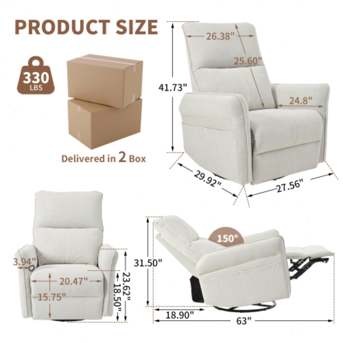 Blue-Gray Snowflake Velvet Swivel Rocker Recliner H300