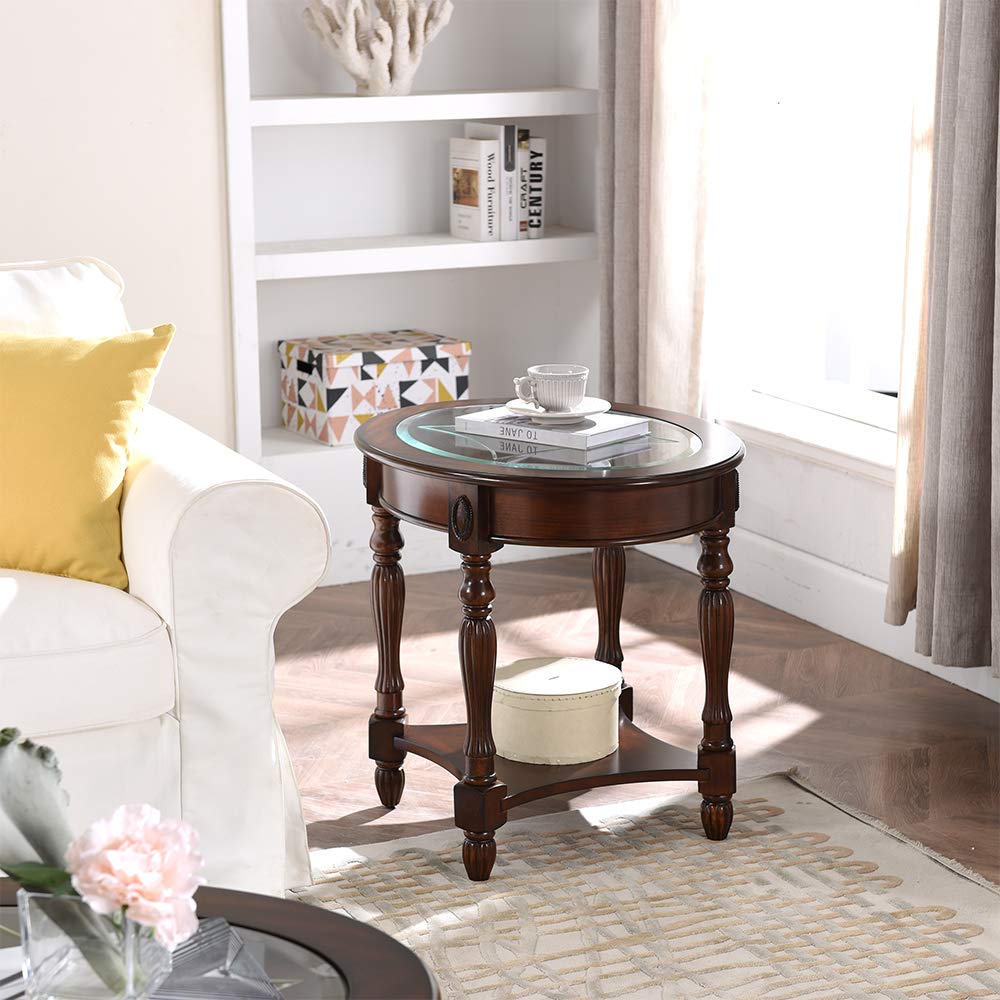 Wood Oval End Table with Glass Top Y237090