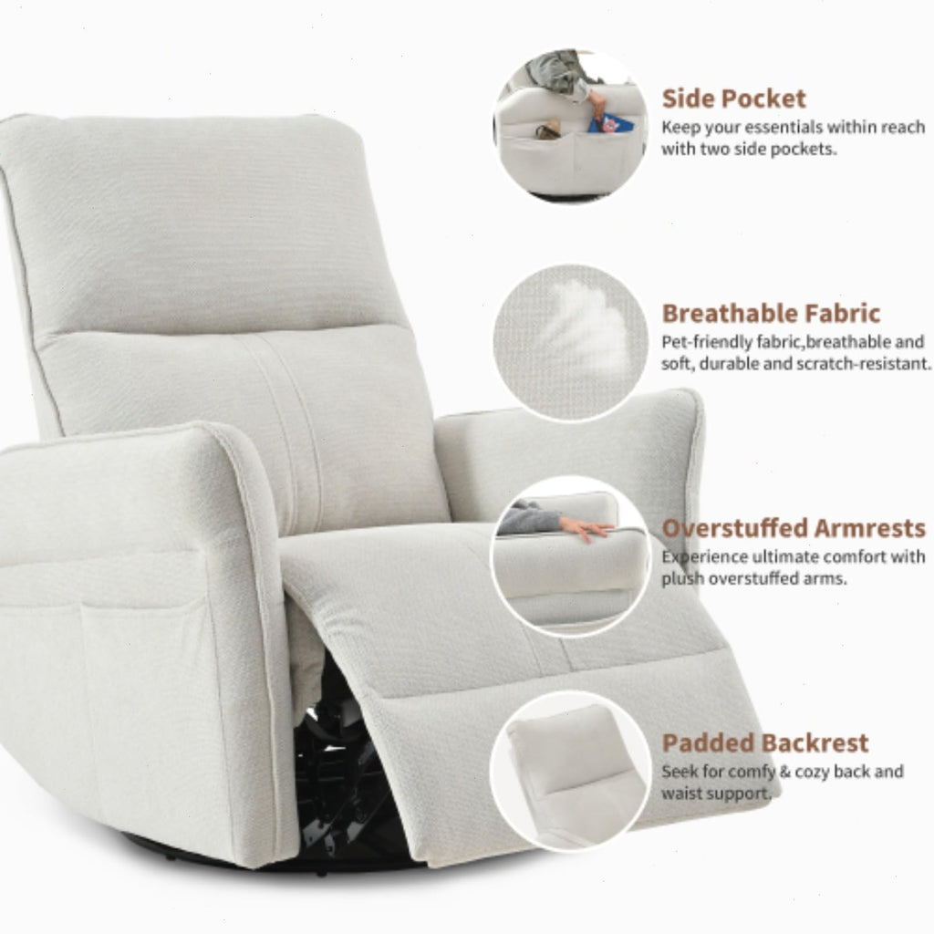 Blue-Gray Snowflake Velvet Swivel Rocker Recliner H300