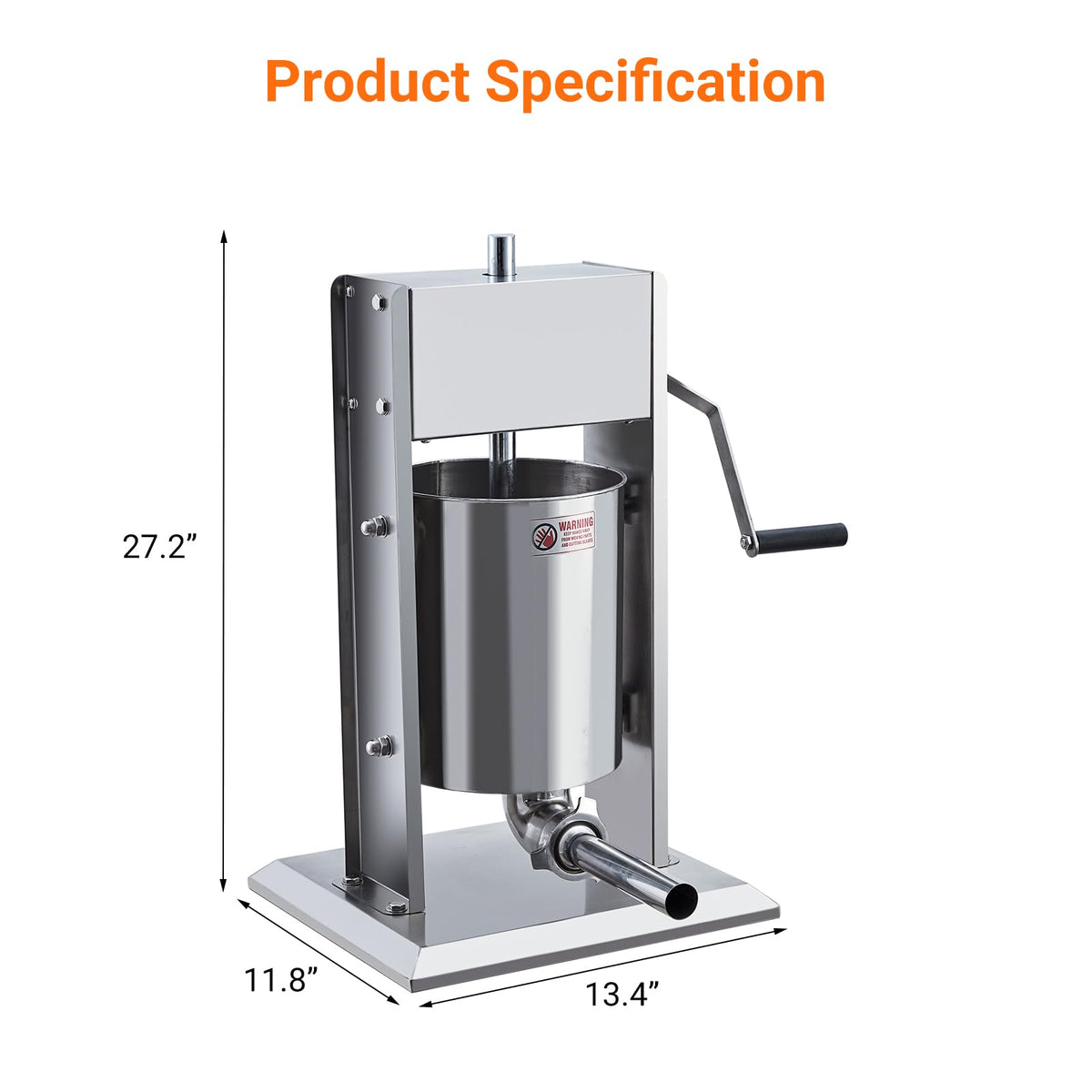 Manual 11 LBS Stainless Steel Sausage Stuffer with 4 Stuffing Tubes S500