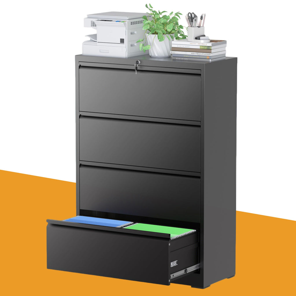 Black 4 Drawer Metal Lateral File Cabinet with Lock Z492973