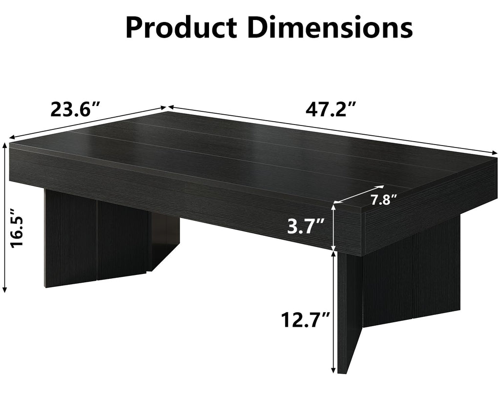 47" Black Wood Rectangle Coffee Table K771843