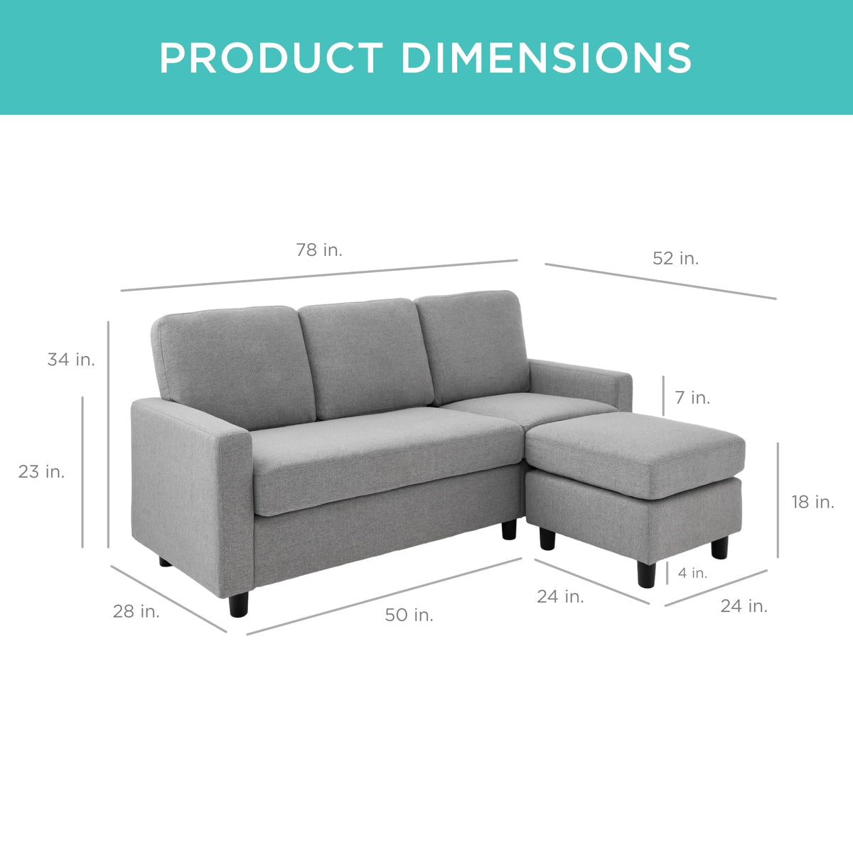 Light Gray Upholstered Sectional Sofa with Chaise R391