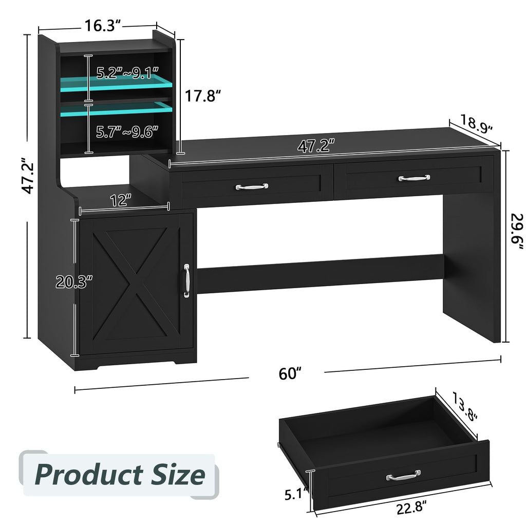 60" Computer Desk with Drawers & Bookshelves L36283