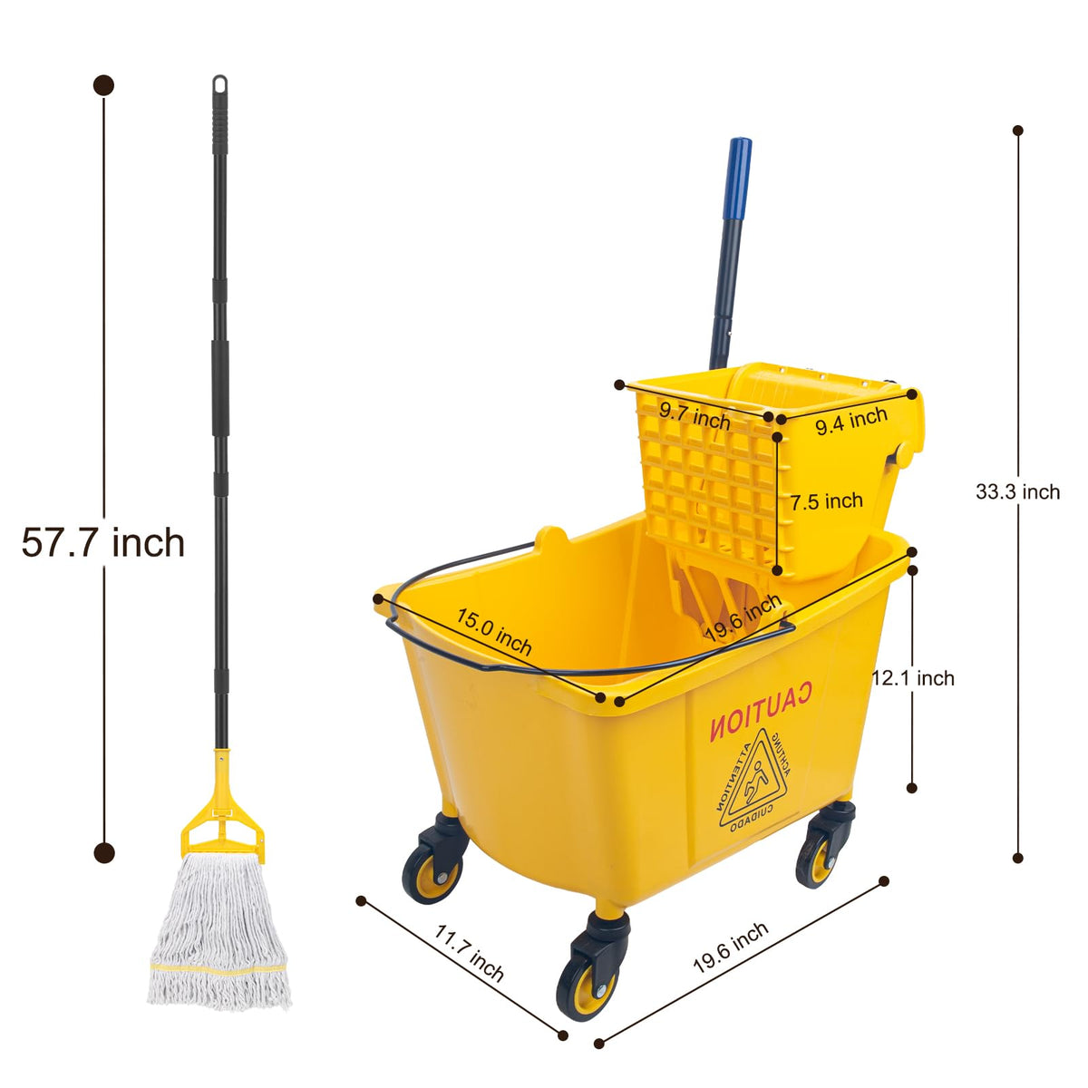 35 Quart Mop Bucket with Side Press Wringer on Wheels S8496