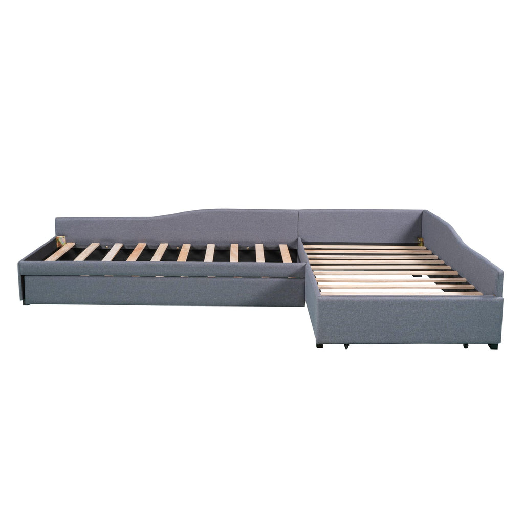Gray Linen Upholstered Double Twin Size Daybed with Trundle and Drawer M6277