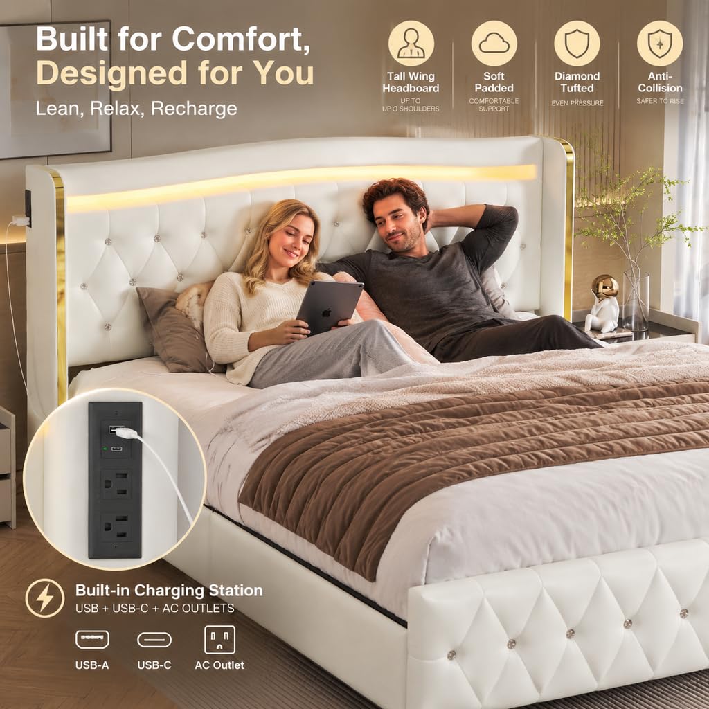 White Full Size Bed Frame with 4 Storage Drawers H4600