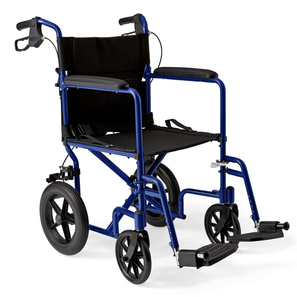 Lightweight Foldable Transport Wheelchair with Handbrakes and 12-Inch Wheels A219447