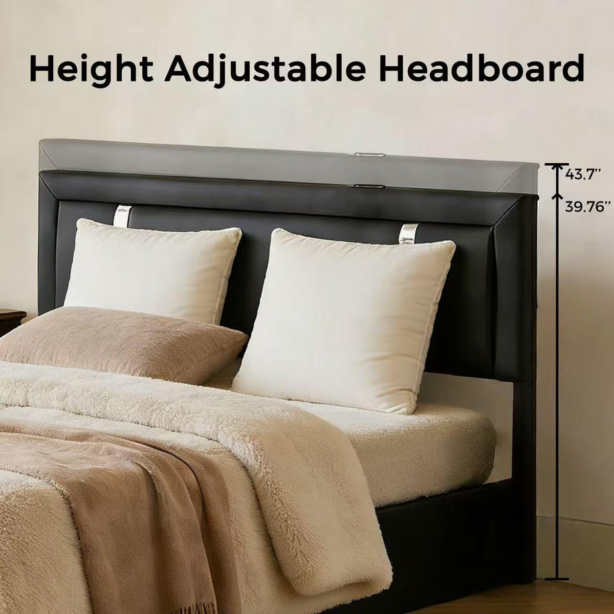Black Faux Leather Upholstered Full Size Bed Frame with LED Headboard and USB Ports P864367