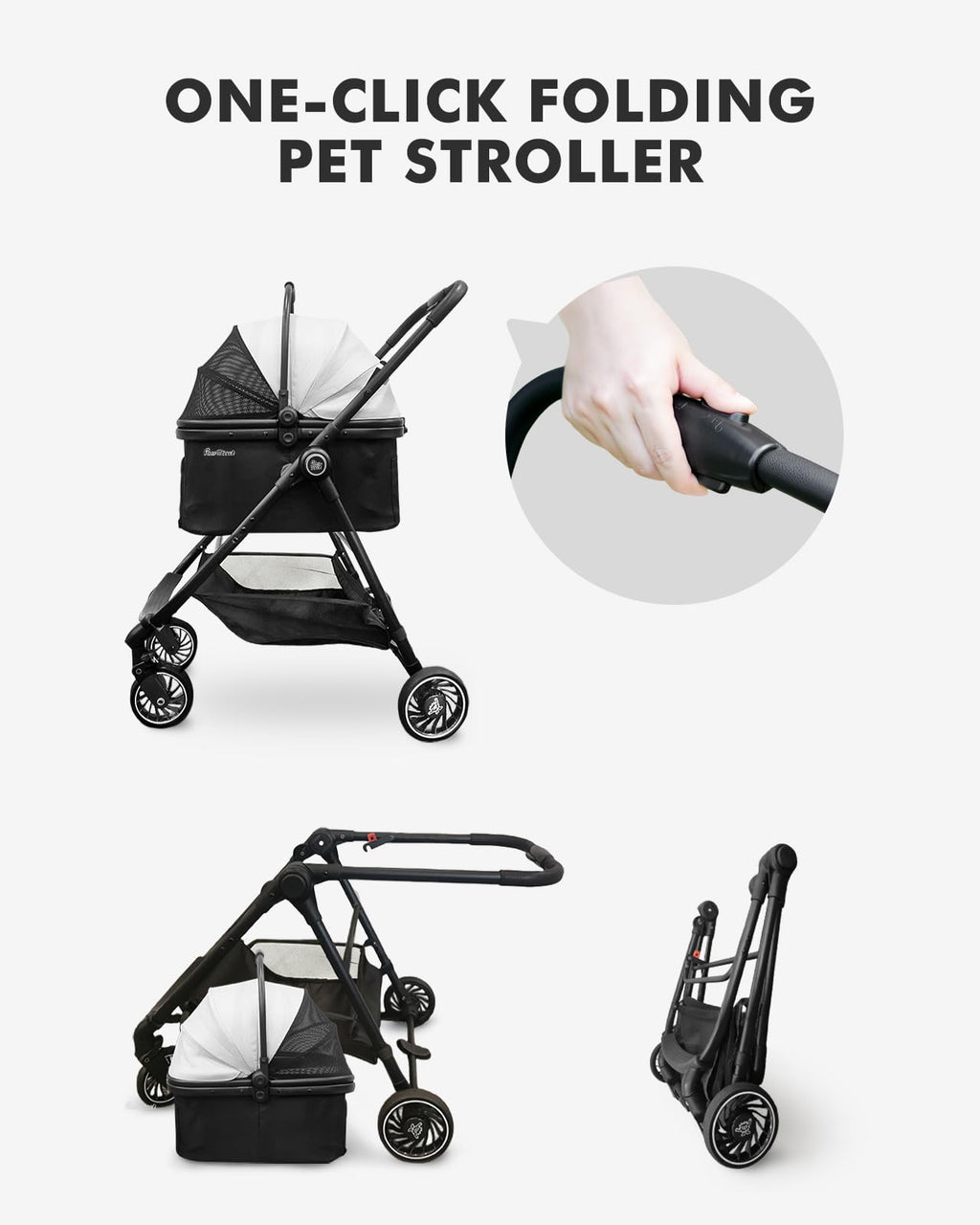 Black Foldable Pet Stroller with Detachable Carrier H858389