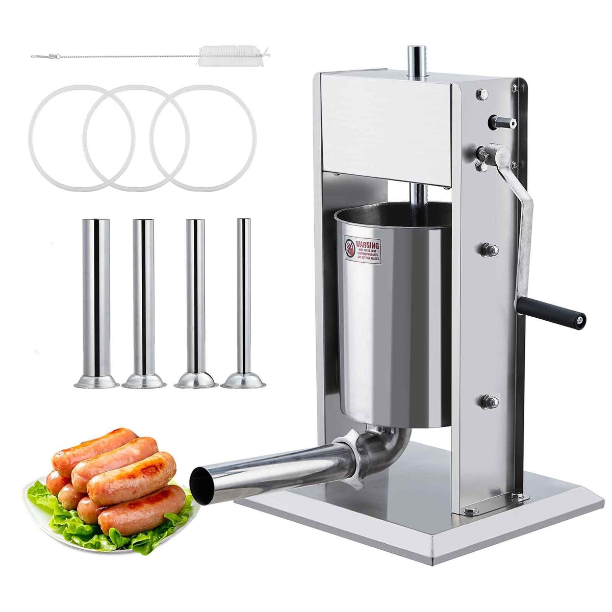 Manual 11 LBS Stainless Steel Sausage Stuffer with 4 Stuffing Tubes S500