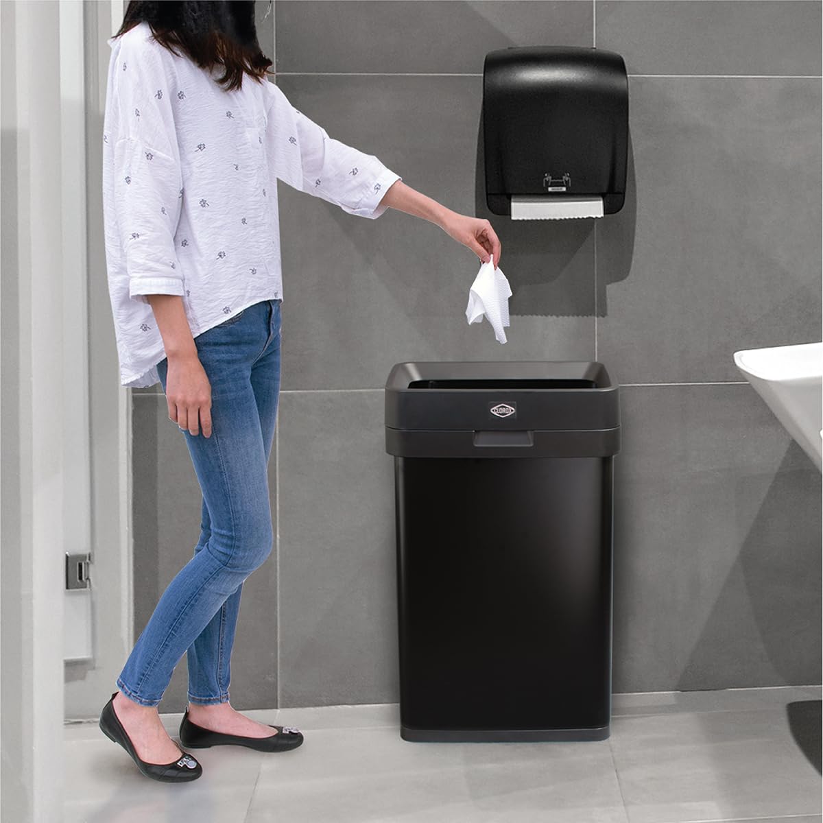Slim Open Top Stainless Steel Trash Can, Matte Black, 13 Gal / 50L D39070