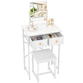 White Compact Vanity Desk with Mirror and Chair U135770