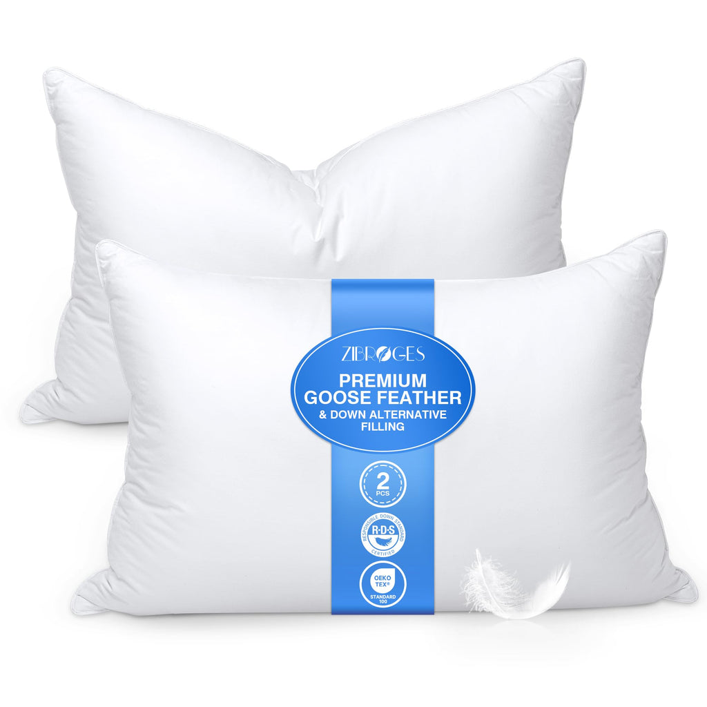 Queen Size Set of 2 Feather Pillows J233672
