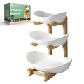 3 Tier Ceramic Fruit Bowl with Bamboo Stand D968