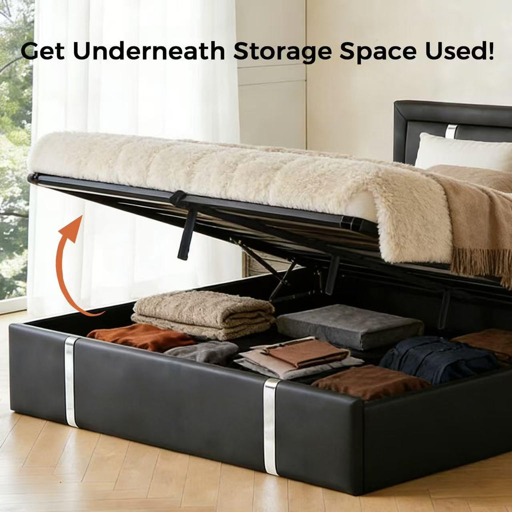 Black Faux Leather Upholstered Full Size Bed Frame with LED Headboard and USB Ports P864367