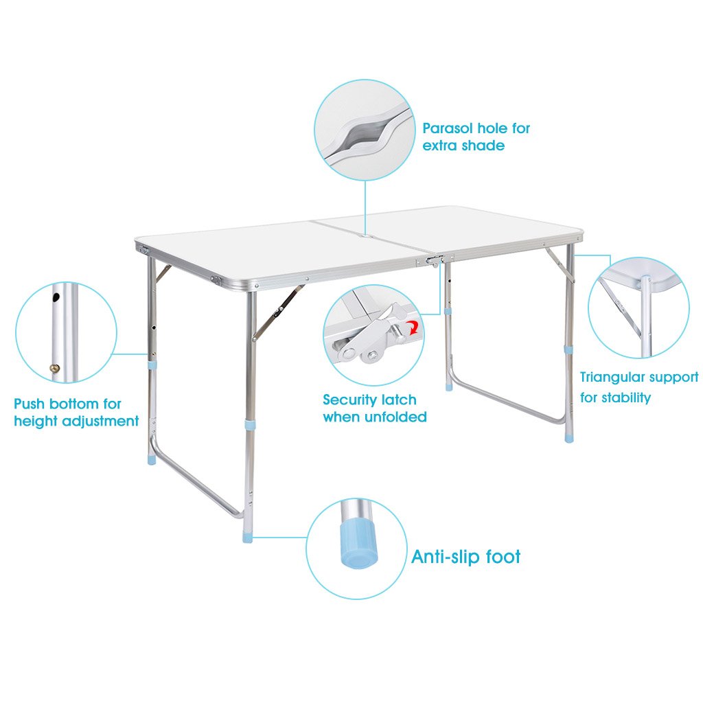 Portable Folding Table White 4 Adjustable Heights W44868