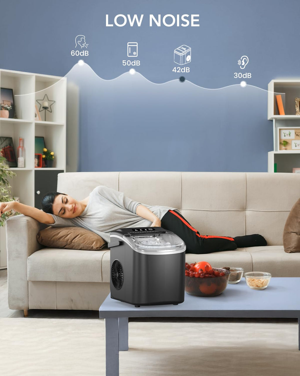 Black Countertop Ice Maker with Ice Scoop & Basket S246