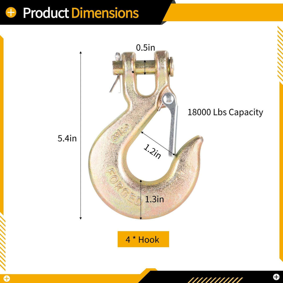 4-Pack 3/8 Forged Clevis Slip Hooks with Safety Latch W2012