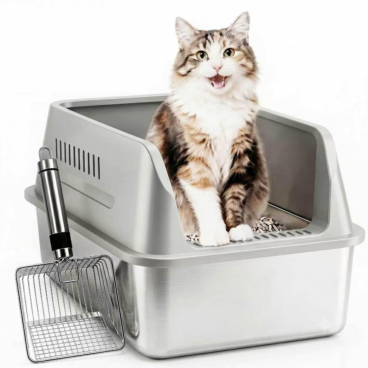 XL Enclosed Stainless Steel Cat Litter Box with Lid O2672