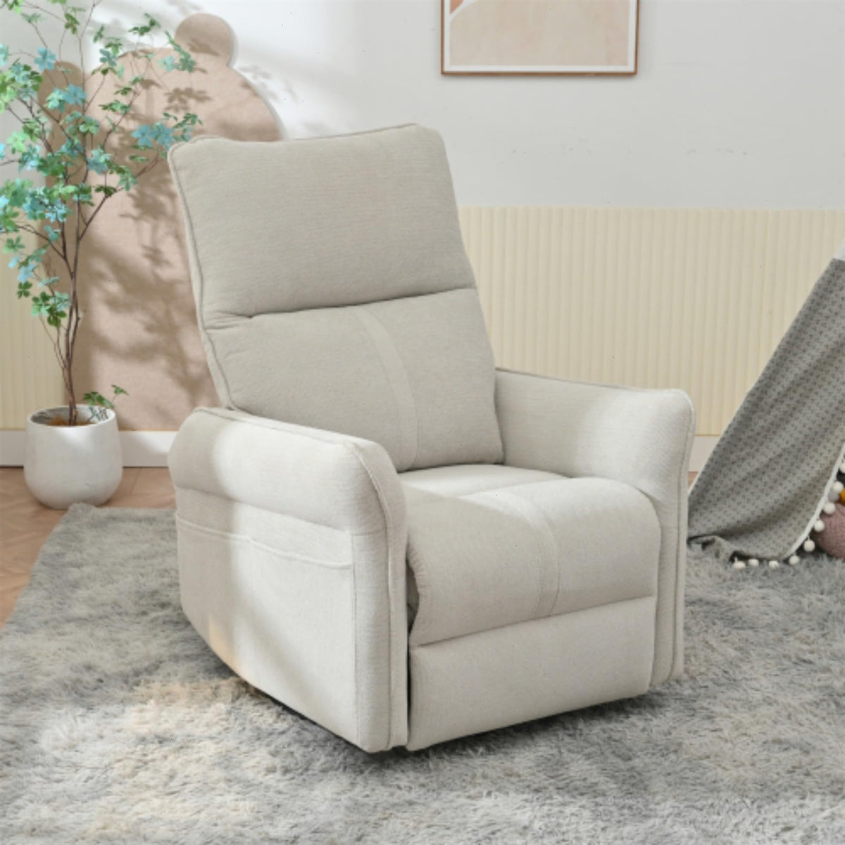 Blue-Gray Snowflake Velvet Swivel Rocker Recliner H300