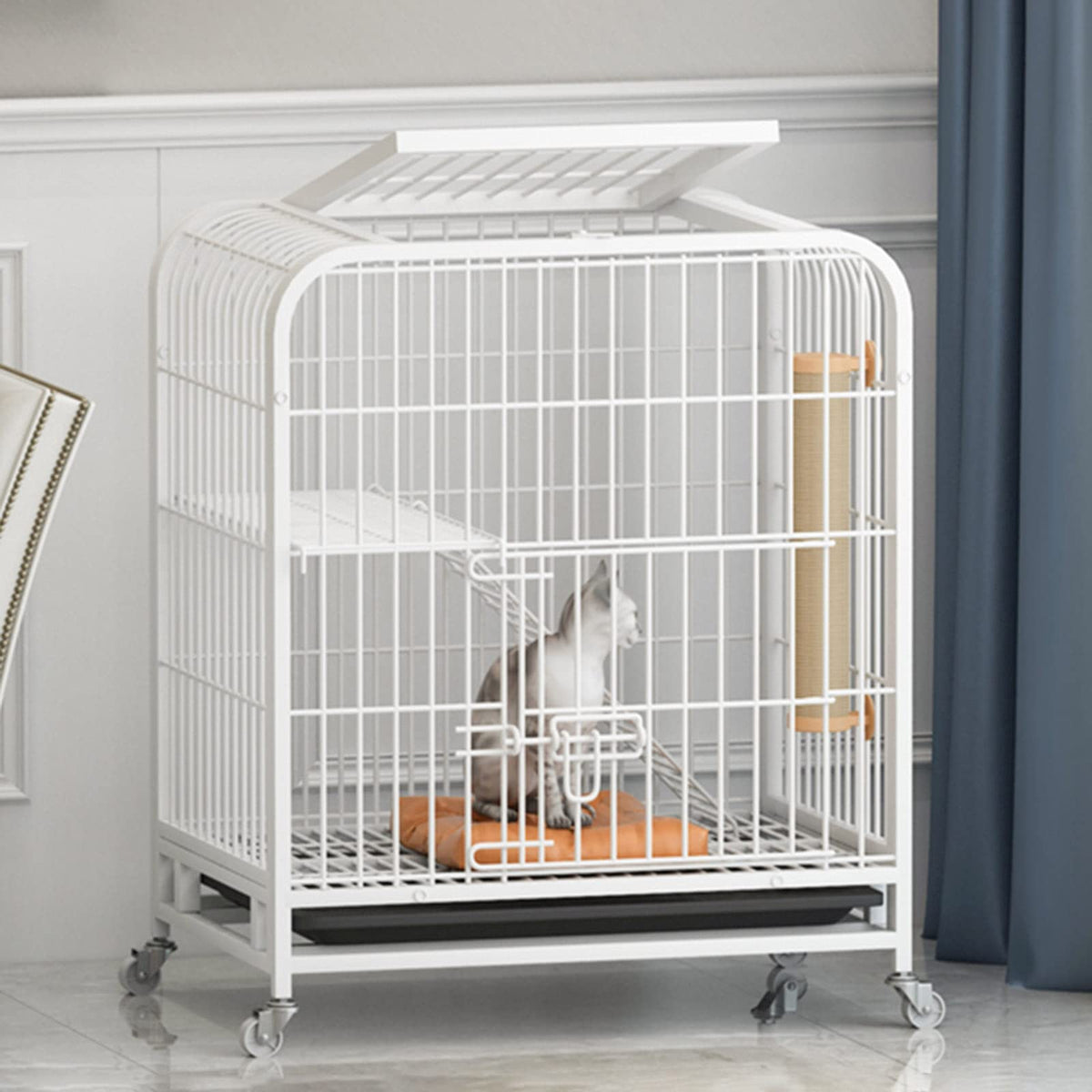 3-Tier Metal Wire Cat Cage with Hammock and Casters J58490