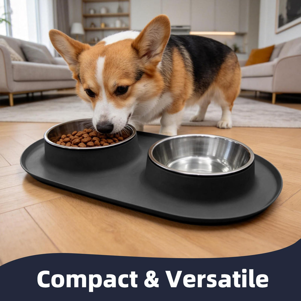 Stainless Steel Cat Food Bowls with Non-Slip Mat, 1.5 Cups Each G98299