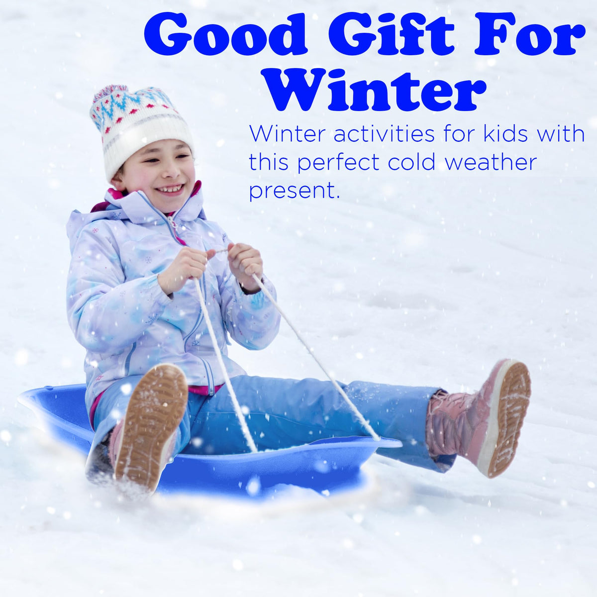 Kids Plastic Snow Sled with Pull Rope and Handles L9059