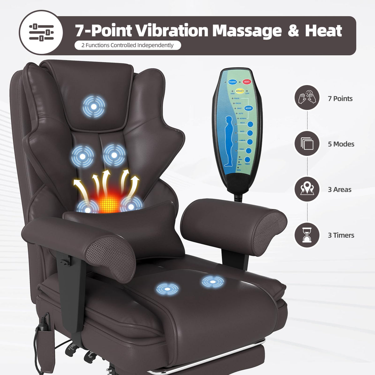 Brown Heated Massage Office Chair with Footrest C494798