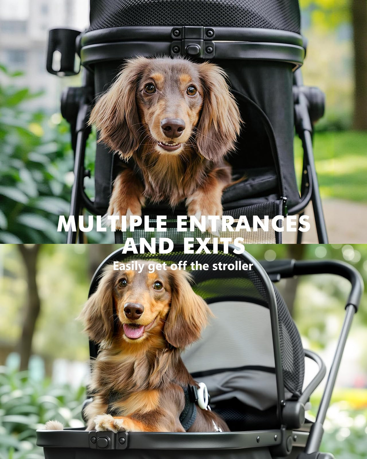 Black Foldable Pet Stroller with Detachable Carrier H858389