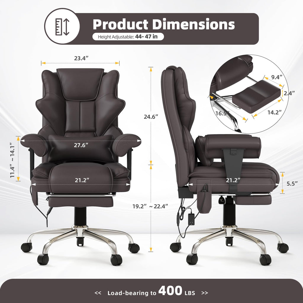 Brown Heated Massage Office Chair with Footrest C494798