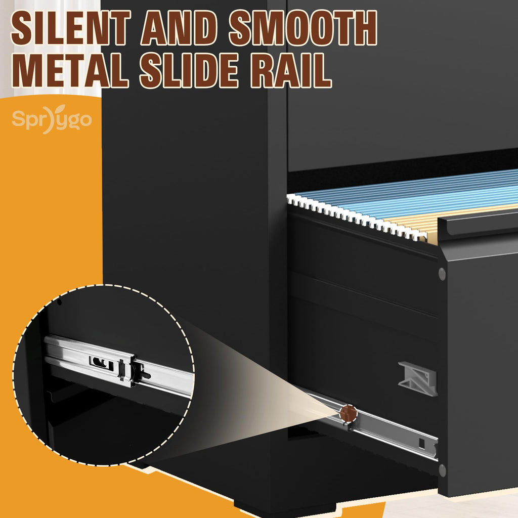 Black 4 Drawer Metal Lateral File Cabinet with Lock Z492973