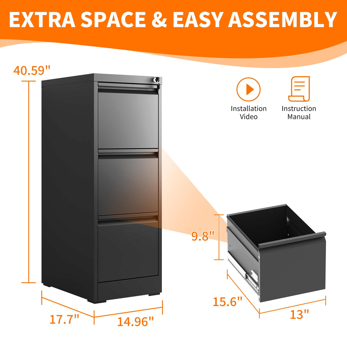 Metal File Cabinet with Drawer Heavy Duty Locking F452106