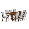 9 Piece Walnut Dining Room Set with 8 Grey Linen Chairs L31013