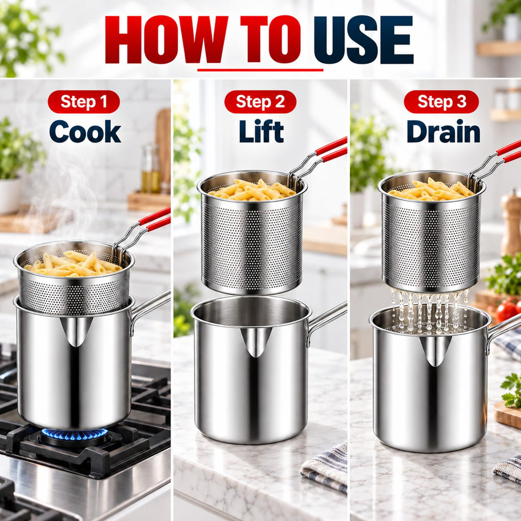 Stainless Steel Pot with Draining Basket, Five Piece Set F143410