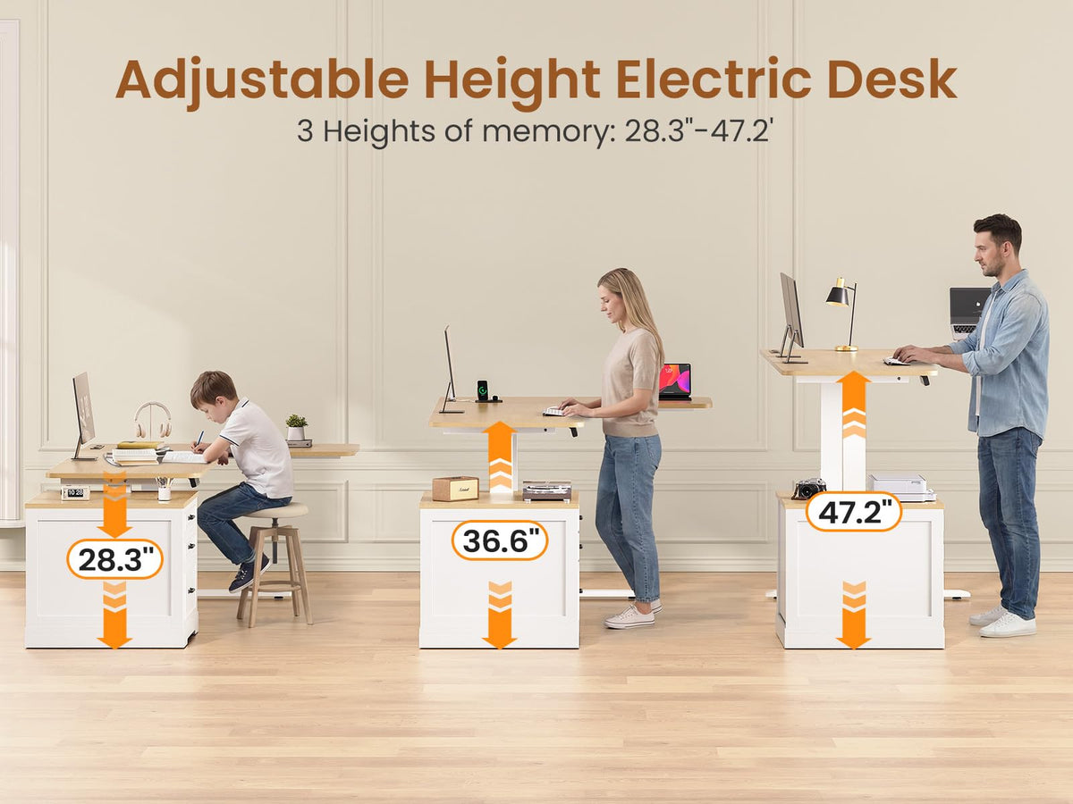 L Shaped Height Adjustable Standing Desk with 3 Drawers W29963