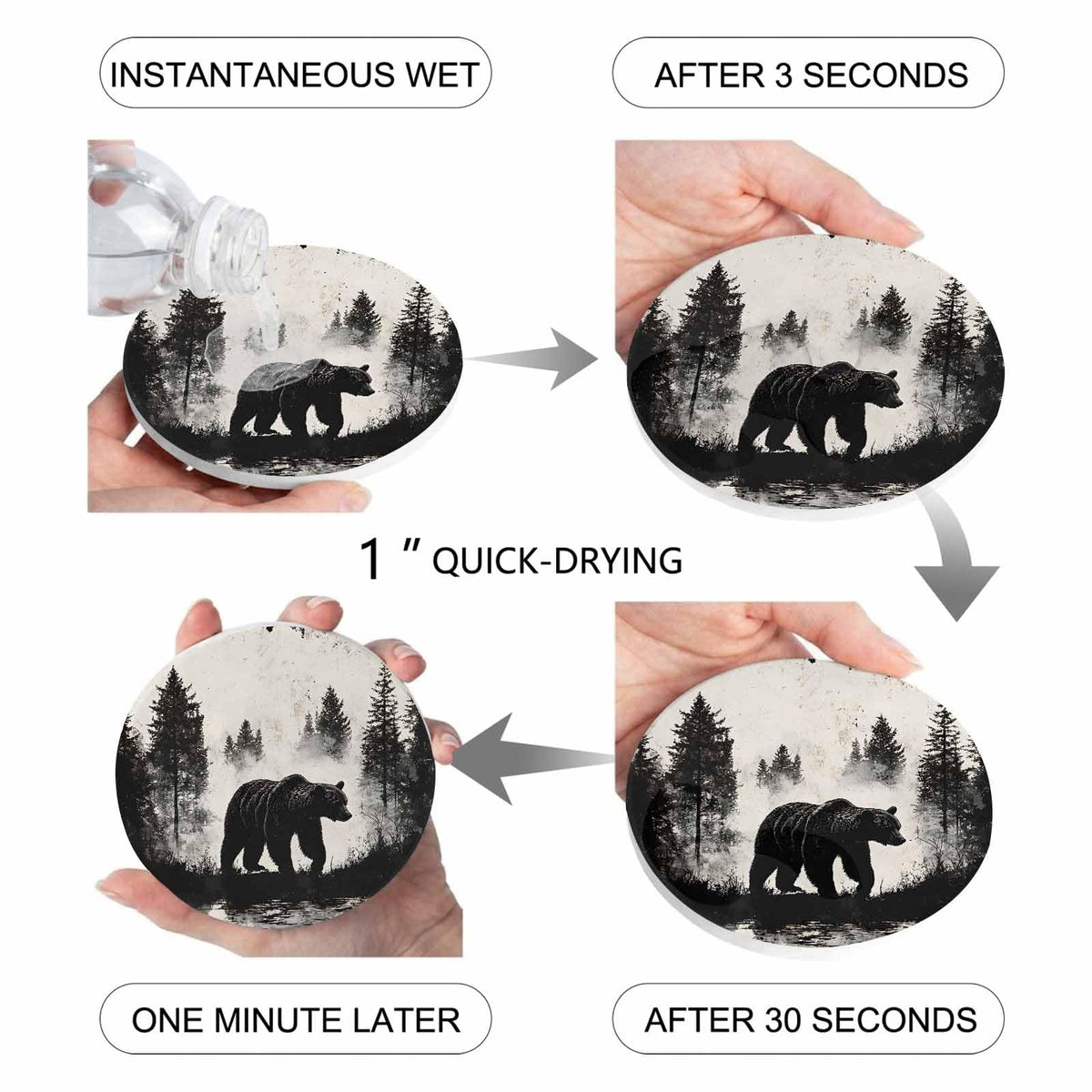 Black Absorbent Round Ceramic Coasters Set of 6 U5352