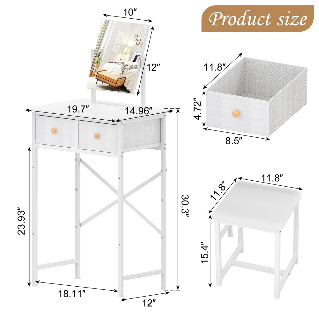 White Compact Vanity Desk with Mirror and Chair U135770