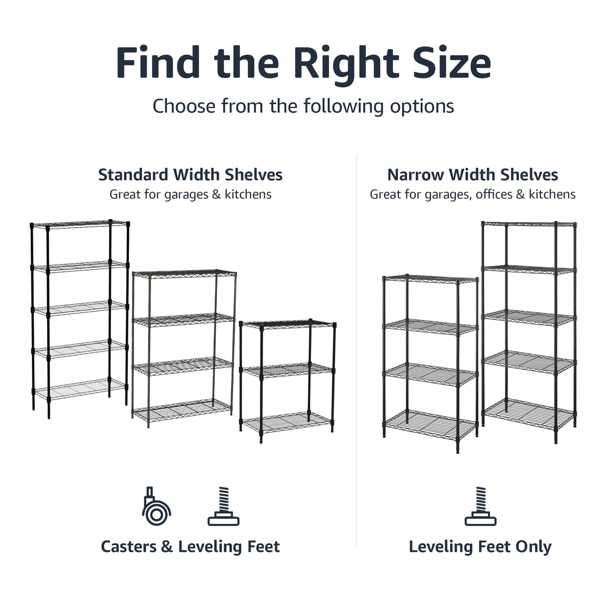 5-Shelf Heavy Duty Adjustable Metal Wire Shelving Storage Rack with Wheel Casters, Black V6441