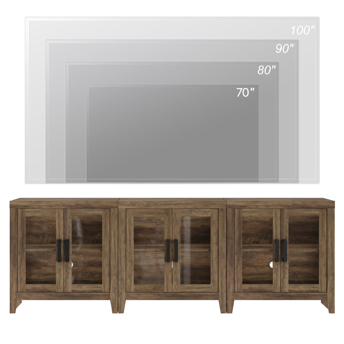 Brown Wood TV Stand with Glass Doors and Storage M436598