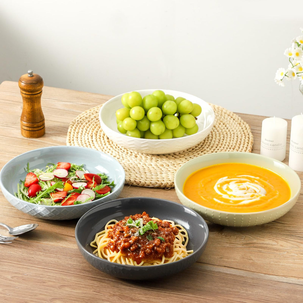 9.1'' 42 OZ Ceramic Pasta Bowls Set of 4 P1137