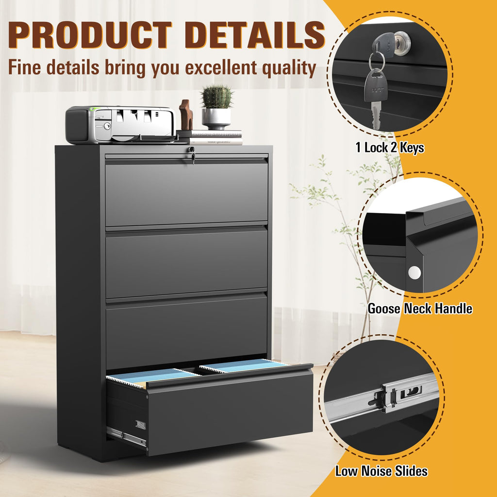 Black 4 Drawer Metal Lateral File Cabinet with Lock Z492973