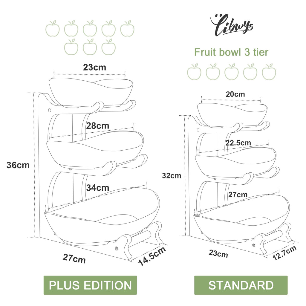 3 Tier Ceramic Fruit Bowl with Bamboo Stand D968