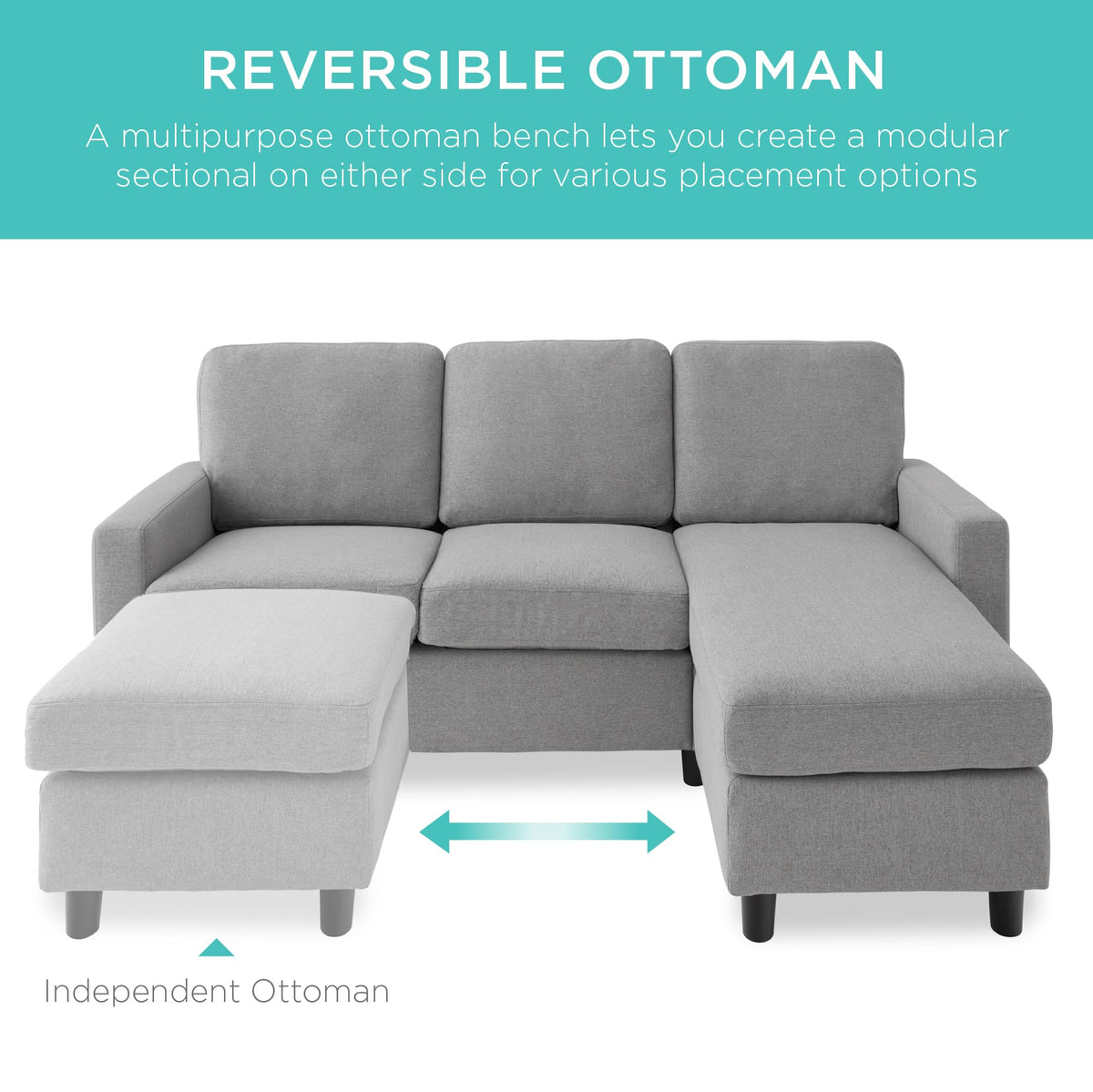 Light Gray Upholstered Sectional Sofa with Chaise R391