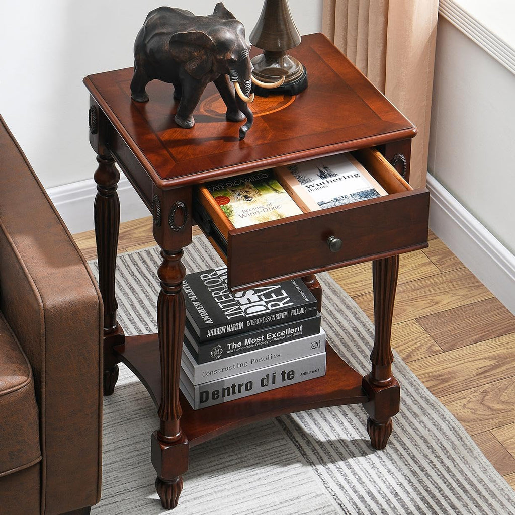 Solid Wood Side Table with Drawer, Cherry Walnut C4750